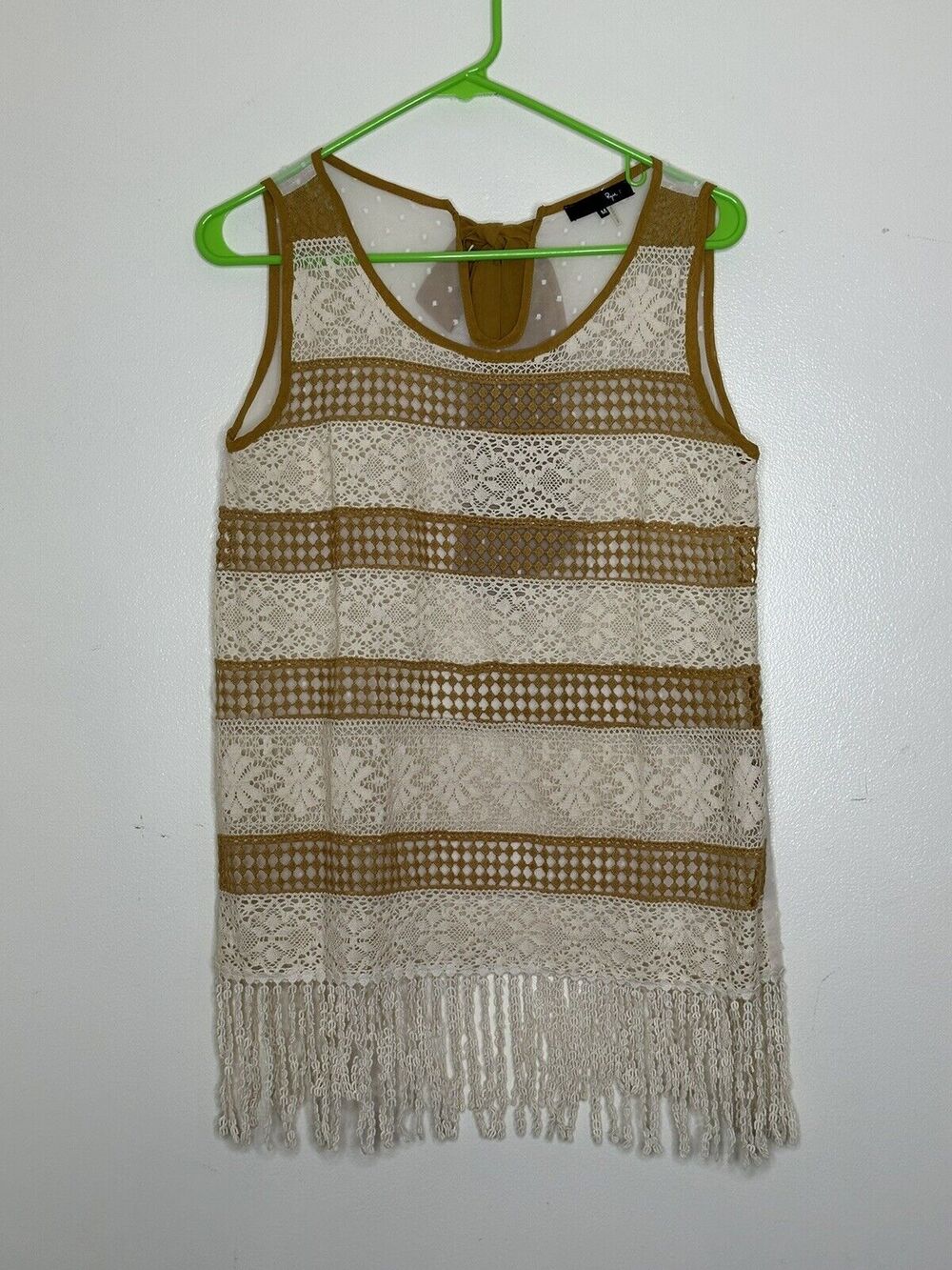 Ryu Anthropologie Sz Medium Sleeveless Layered Blouse Top Boho Sheer Ivory Lace